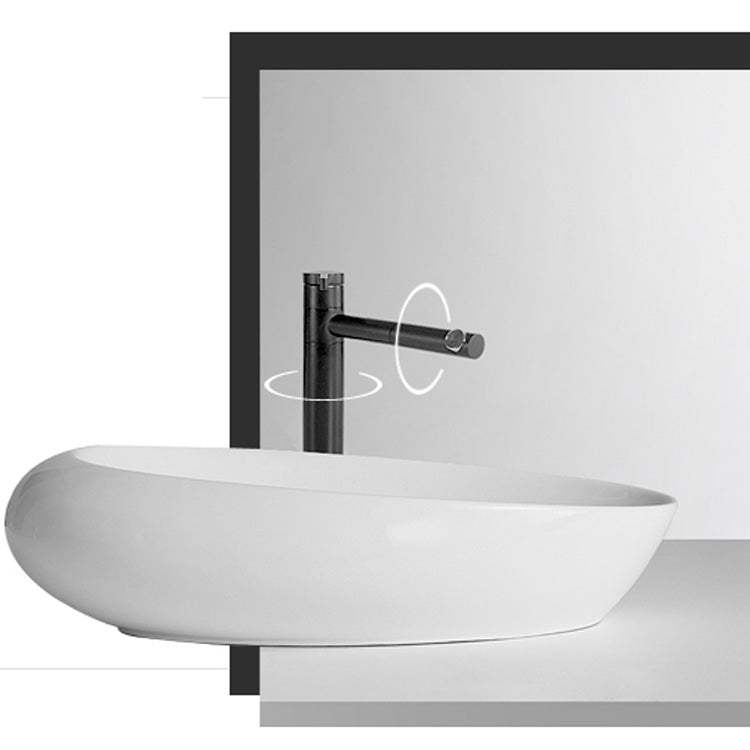 Modern Bathroom Sink Porcelain Oval-Shape Vessel Bathroom Sink with Pop-Up Drain