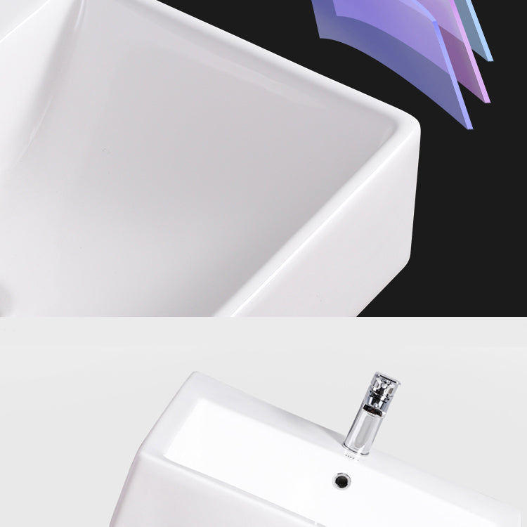 Bathroom Sink White Rectangle Overflow Ceramic One Hole Sink with Faucet