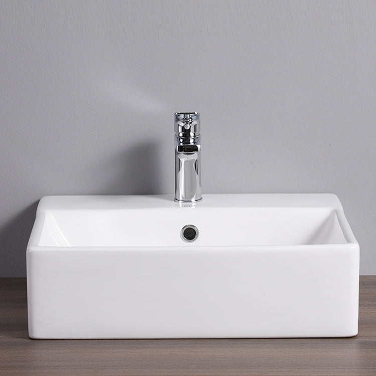 Bathroom Sink White Rectangle Overflow Ceramic One Hole Sink with Faucet