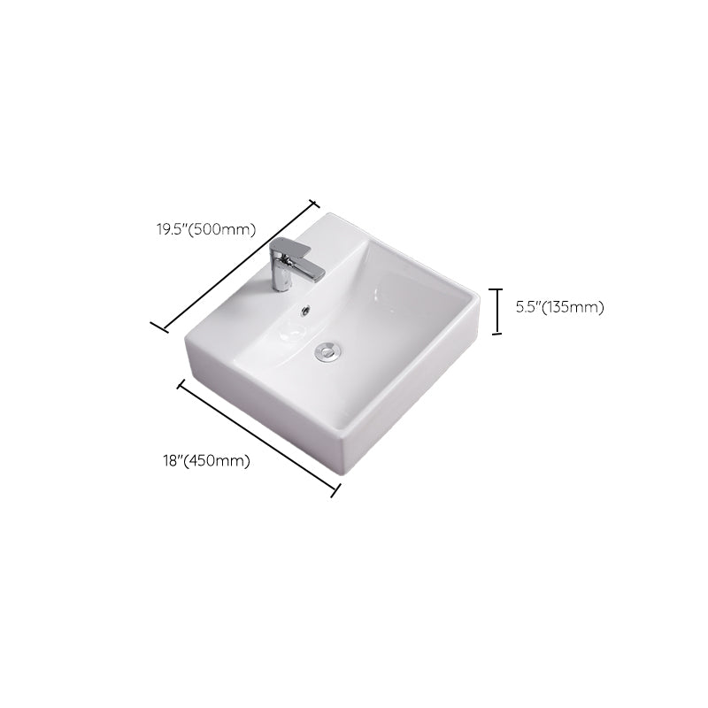 Bathroom Sink White Rectangle Overflow Ceramic One Hole Sink with Faucet