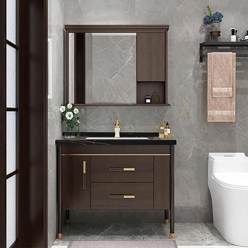 Wood Frame Bathroom Vanity Drawers Single Sink Rectangle Freestanding Vanity with Mirror