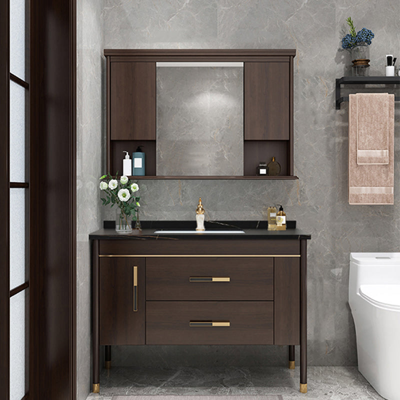 Wood Frame Bathroom Vanity Drawers Single Sink Rectangle Freestanding Vanity with Mirror