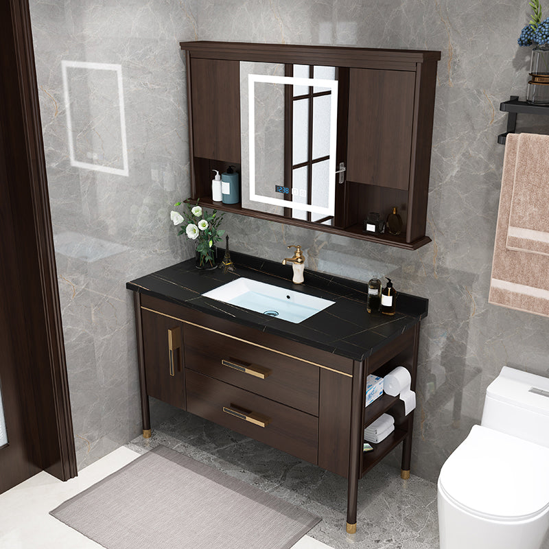 Wood Frame Bathroom Vanity Drawers Single Sink Rectangle Freestanding Vanity with Mirror