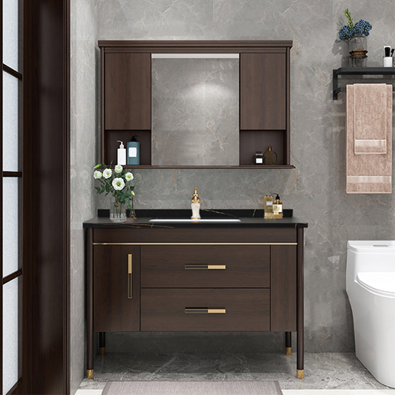 Wood Frame Bathroom Vanity Drawers Single Sink Rectangle Freestanding Vanity with Mirror