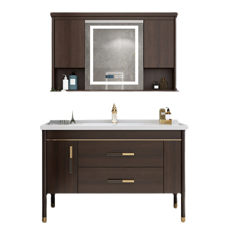 Wood Frame Bathroom Vanity Drawers Single Sink Rectangle Freestanding Vanity with Mirror