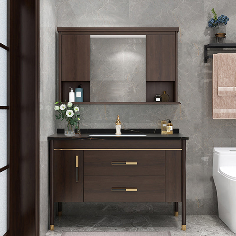 Wood Frame Bathroom Vanity Drawers Single Sink Rectangle Freestanding Vanity with Mirror