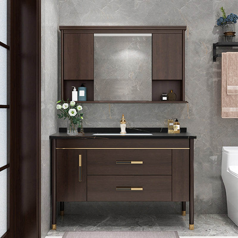 Wood Frame Bathroom Vanity Drawers Single Sink Rectangle Freestanding Vanity with Mirror