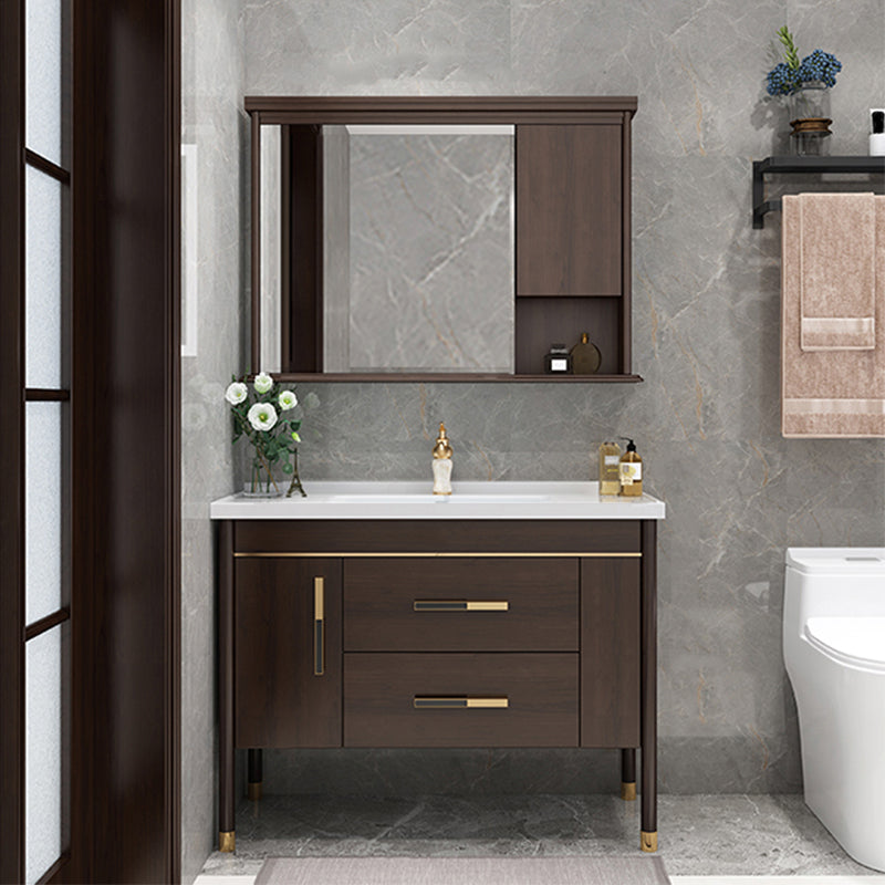 Wood Frame Bathroom Vanity Drawers Single Sink Rectangle Freestanding Vanity with Mirror
