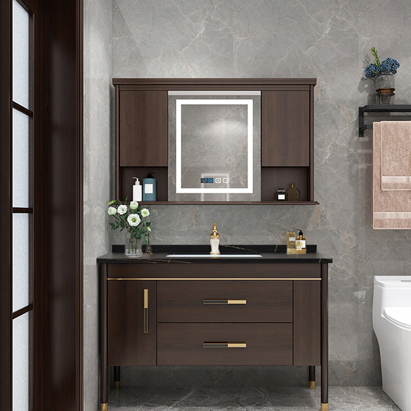 Wood Frame Bathroom Vanity Drawers Single Sink Rectangle Freestanding Vanity with Mirror