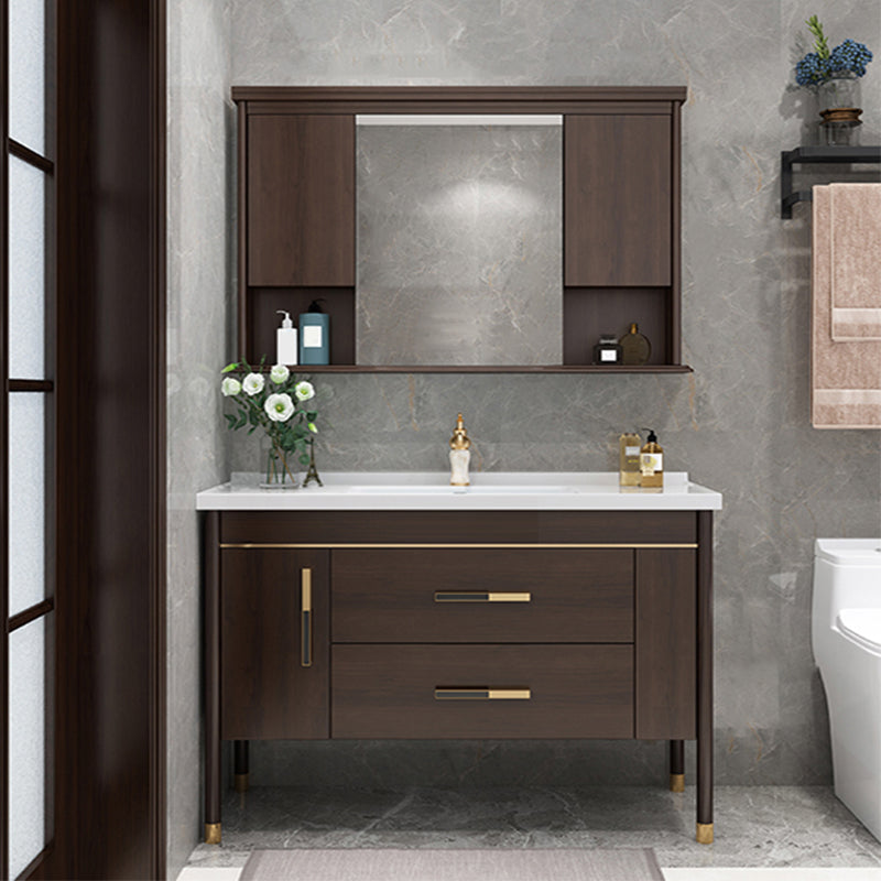 Wood Frame Bathroom Vanity Drawers Single Sink Rectangle Freestanding Vanity with Mirror