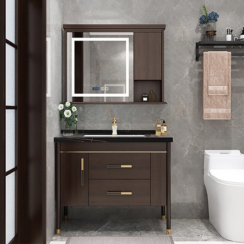 Wood Frame Bathroom Vanity Drawers Single Sink Rectangle Freestanding Vanity with Mirror