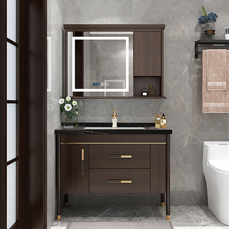 Wood Frame Bathroom Vanity Drawers Single Sink Rectangle Freestanding Vanity with Mirror