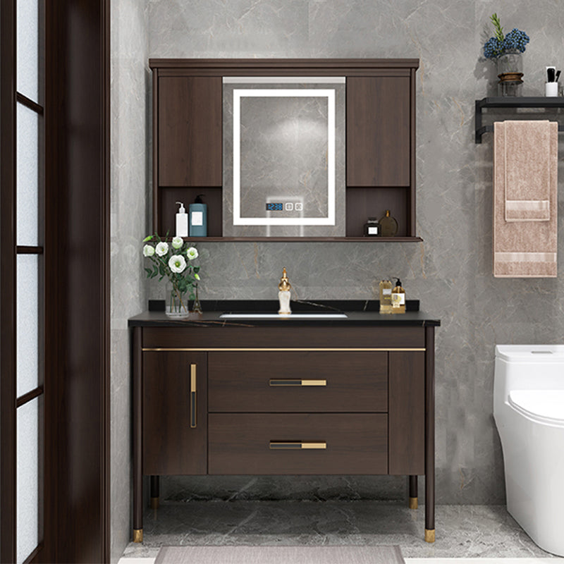 Wood Frame Bathroom Vanity Drawers Single Sink Rectangle Freestanding Vanity with Mirror