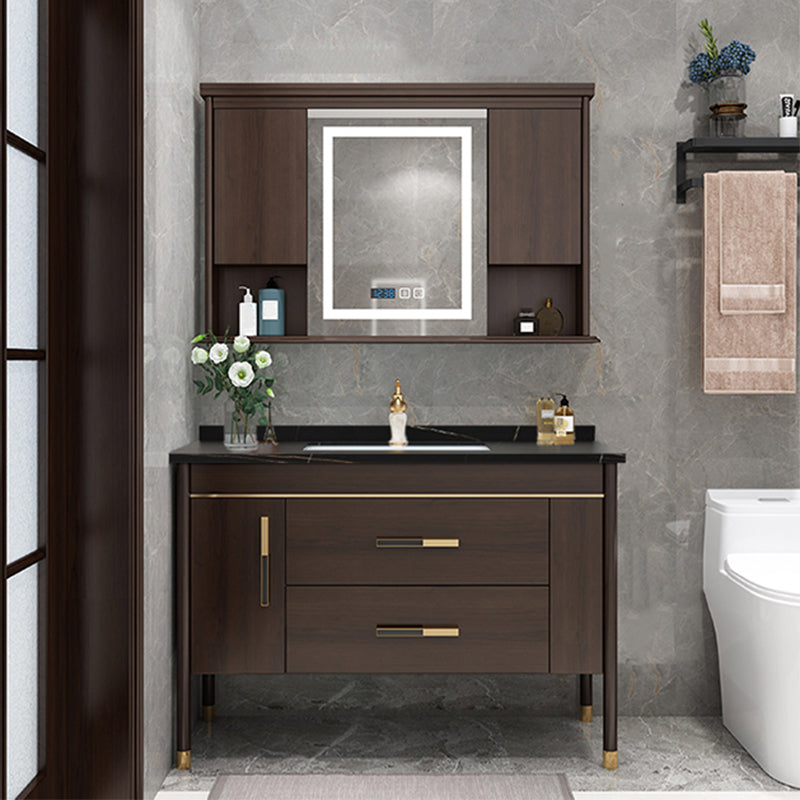 Wood Frame Bathroom Vanity Drawers Single Sink Rectangle Freestanding Vanity with Mirror