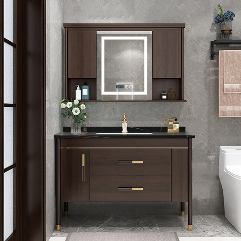 Wood Frame Bathroom Vanity Drawers Single Sink Rectangle Freestanding Vanity with Mirror