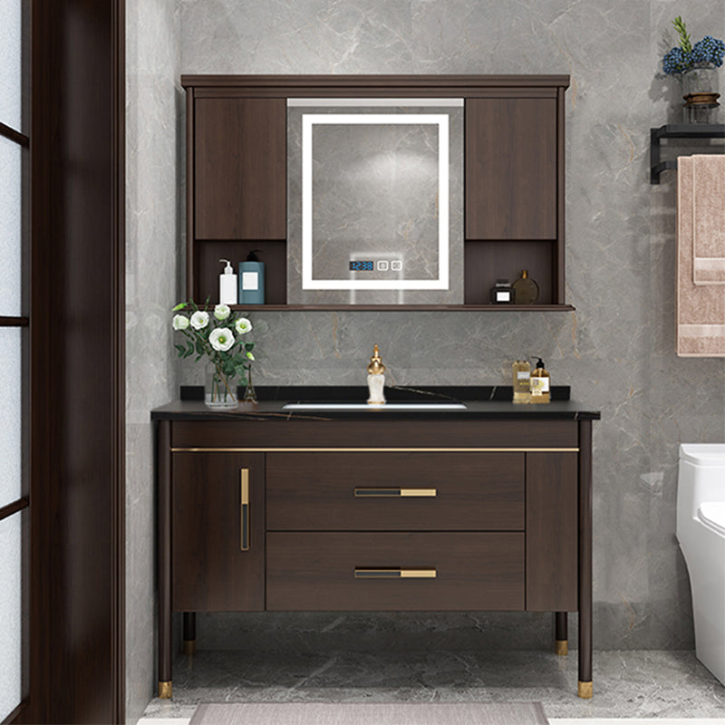 Wood Frame Bathroom Vanity Drawers Single Sink Rectangle Freestanding Vanity with Mirror