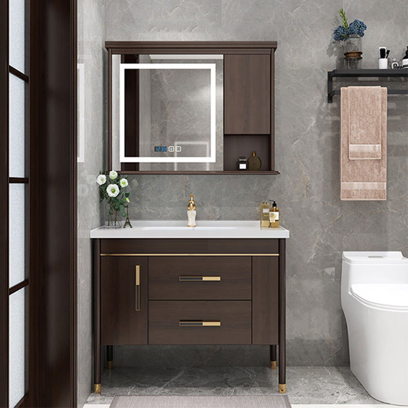 Wood Frame Bathroom Vanity Drawers Single Sink Rectangle Freestanding Vanity with Mirror