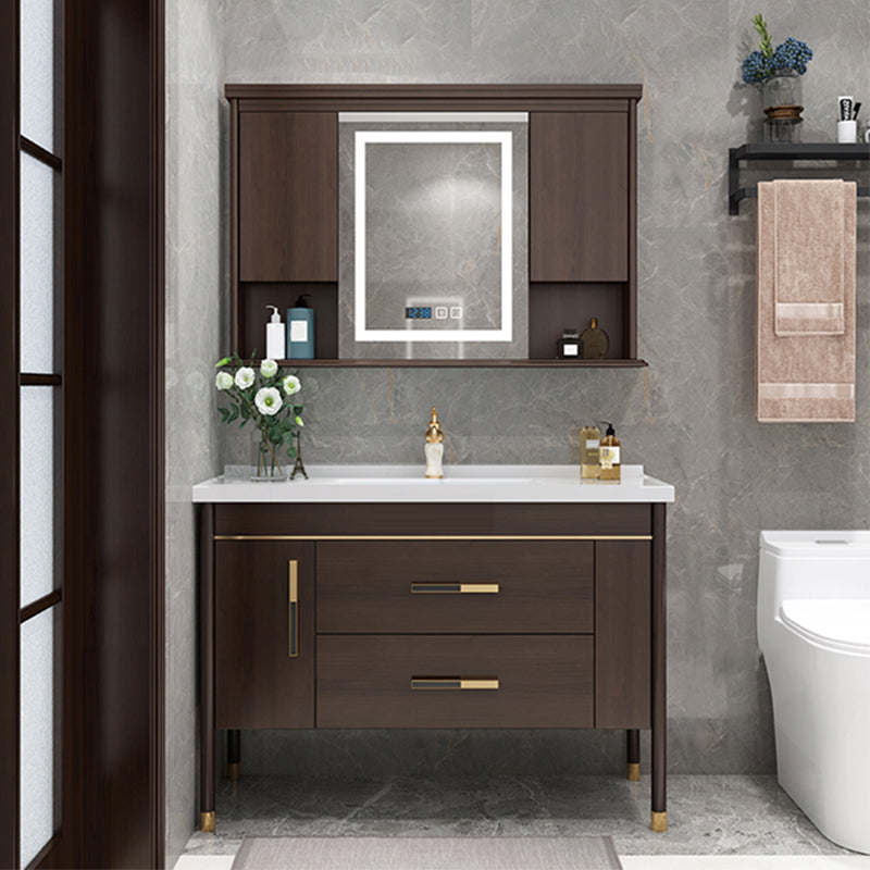 Wood Frame Bathroom Vanity Drawers Single Sink Rectangle Freestanding Vanity with Mirror