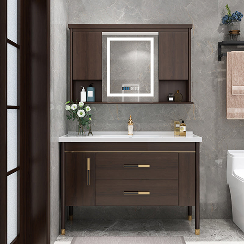 Wood Frame Bathroom Vanity Drawers Single Sink Rectangle Freestanding Vanity with Mirror