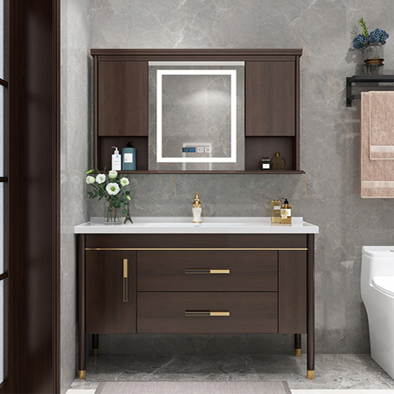 Wood Frame Bathroom Vanity Drawers Single Sink Rectangle Freestanding Vanity with Mirror