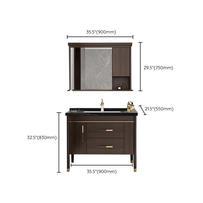 Wood Frame Bathroom Vanity Drawers Single Sink Rectangle Freestanding Vanity with Mirror