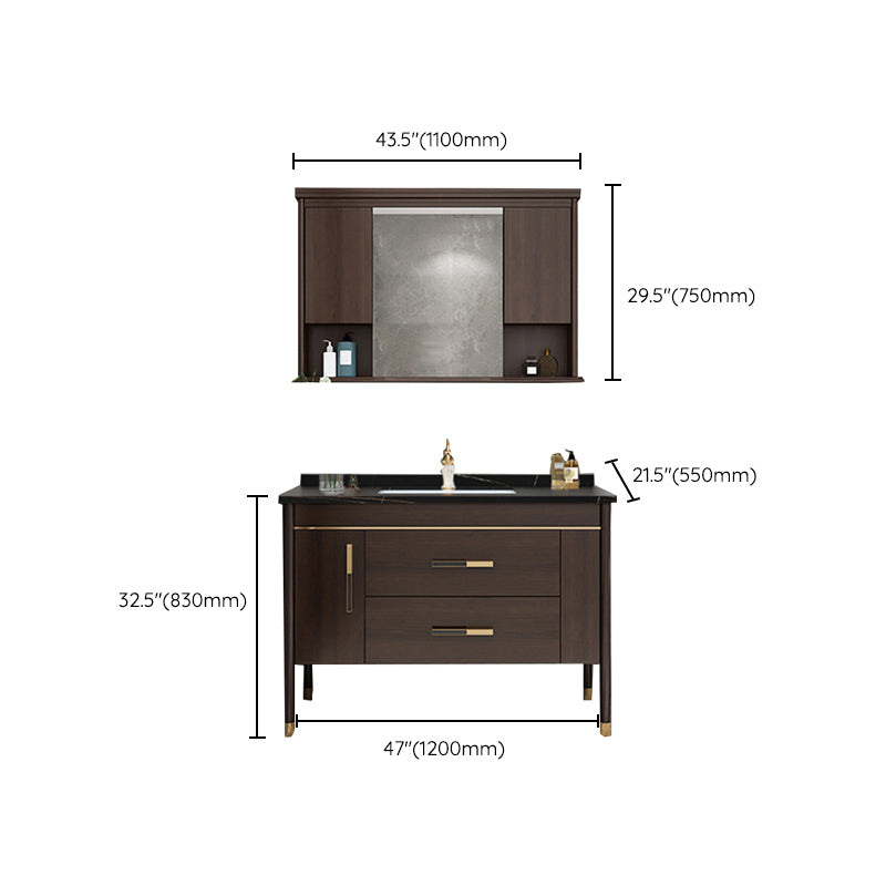 Wood Frame Bathroom Vanity Drawers Single Sink Rectangle Freestanding Vanity with Mirror