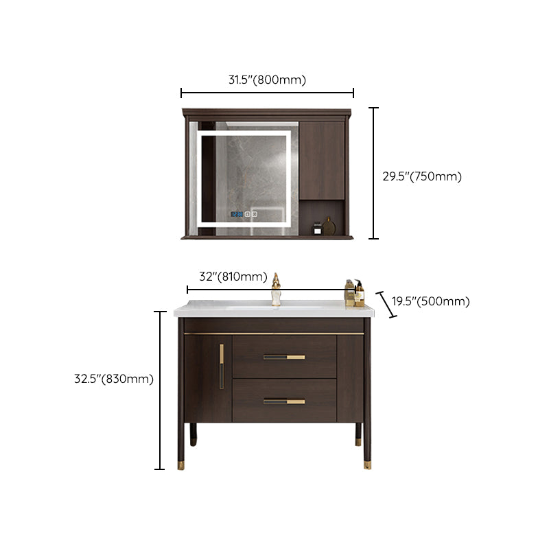 Wood Frame Bathroom Vanity Drawers Single Sink Rectangle Freestanding Vanity with Mirror