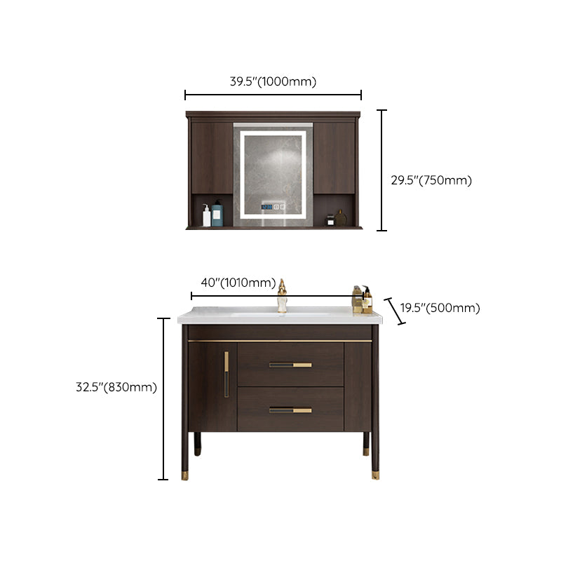 Wood Frame Bathroom Vanity Drawers Single Sink Rectangle Freestanding Vanity with Mirror