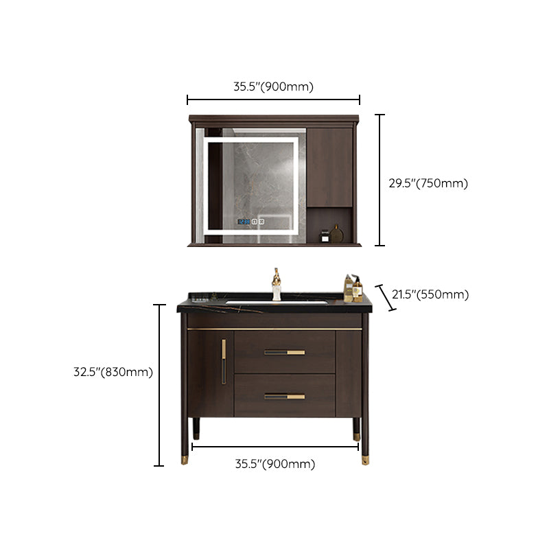 Wood Frame Bathroom Vanity Drawers Single Sink Rectangle Freestanding Vanity with Mirror