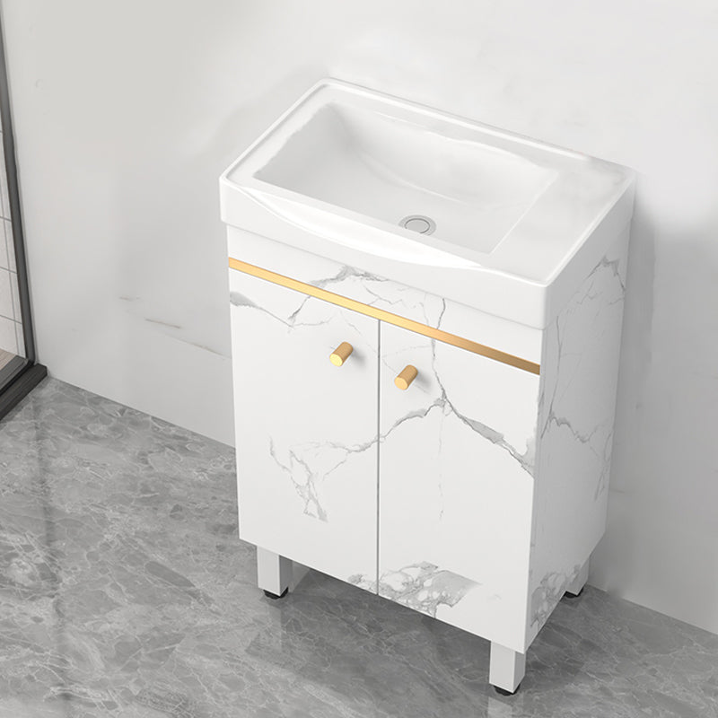 Rectangle Vanity Set White Single Sink Mirror Freestanding Bathroom Vanity with Door