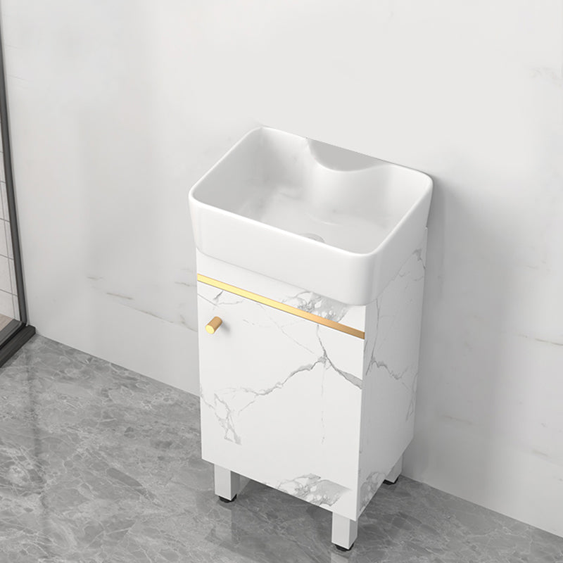 Rectangle Vanity Set White Single Sink Mirror Freestanding Bathroom Vanity with Door