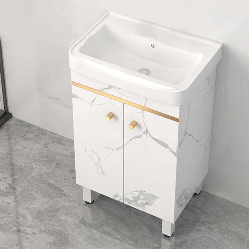 Rectangle Vanity Set White Single Sink Mirror Freestanding Bathroom Vanity with Door