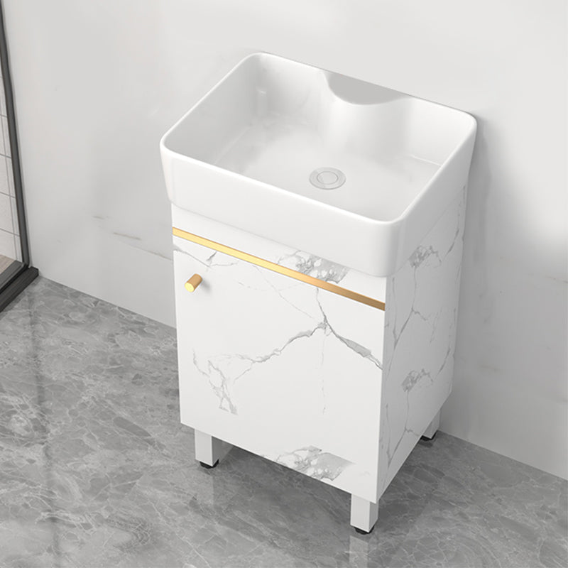 Rectangle Vanity Set White Single Sink Mirror Freestanding Bathroom Vanity with Door