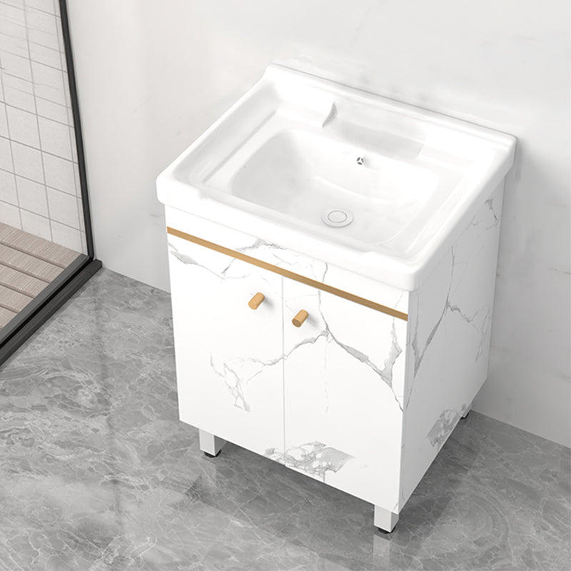 Rectangle Vanity Set White Single Sink Mirror Freestanding Bathroom Vanity with Door