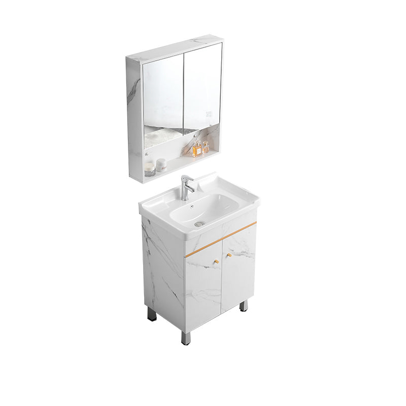 Rectangle Vanity Set White Single Sink Mirror Freestanding Bathroom Vanity with Door