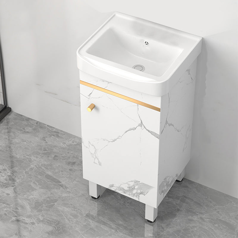 Rectangle Vanity Set White Single Sink Mirror Freestanding Bathroom Vanity with Door