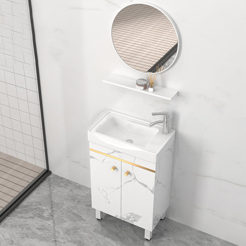 Rectangle Vanity Set White Single Sink Mirror Freestanding Bathroom Vanity with Door
