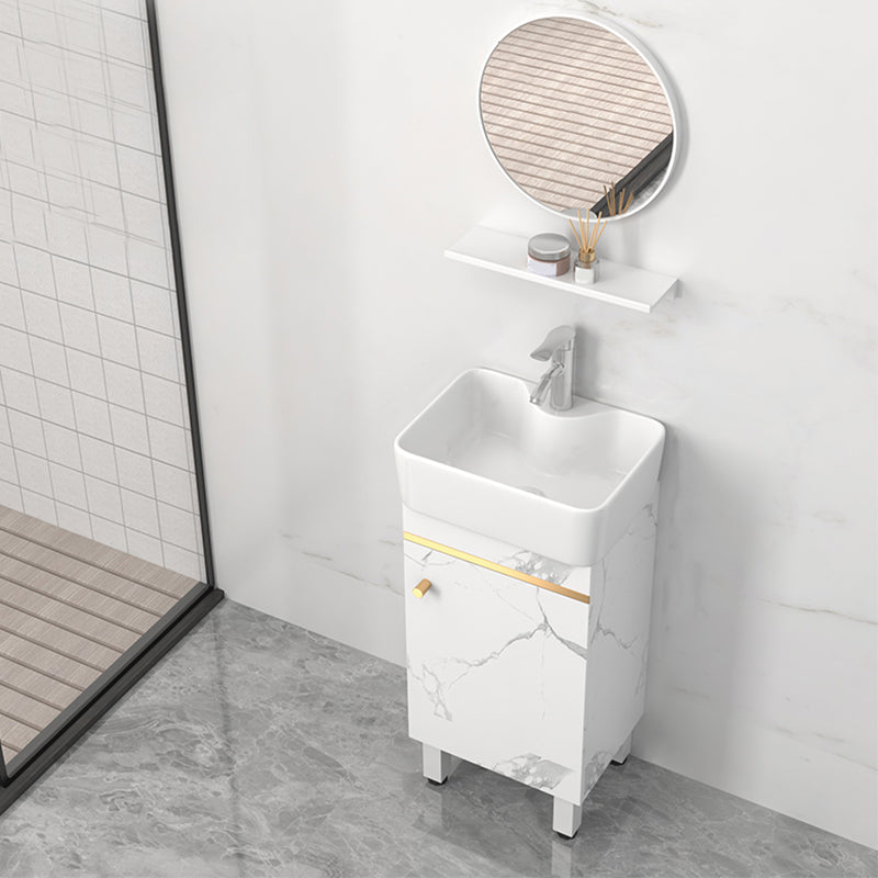 Rectangle Vanity Set White Single Sink Mirror Freestanding Bathroom Vanity with Door