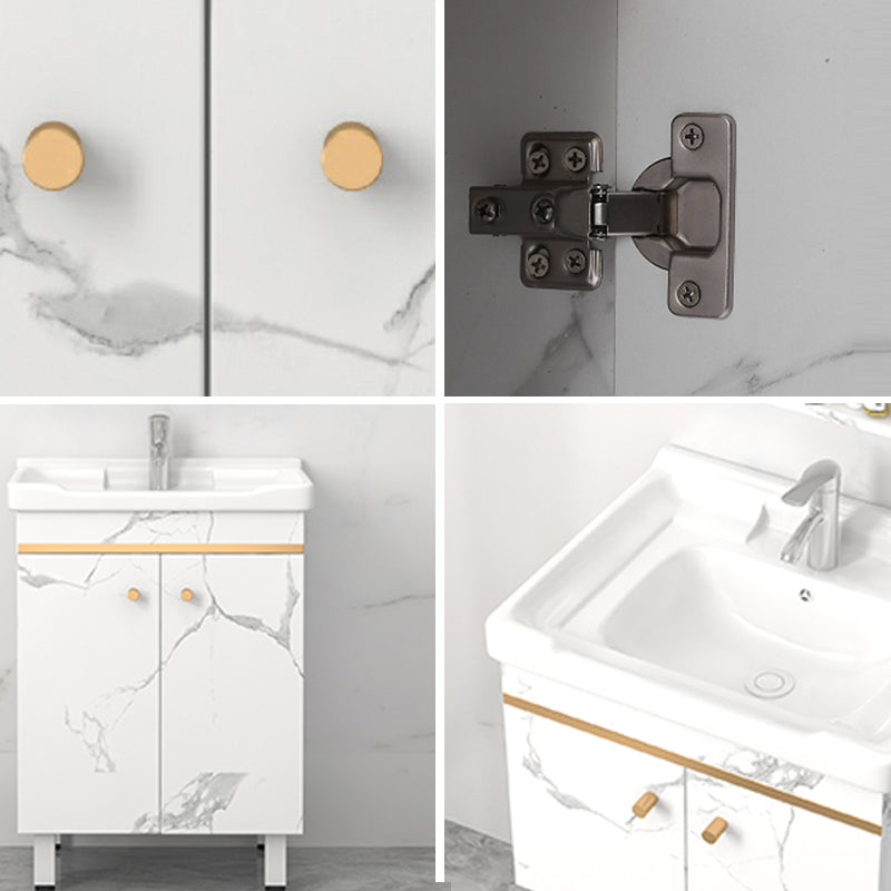 Rectangle Vanity Set White Single Sink Mirror Freestanding Bathroom Vanity with Door