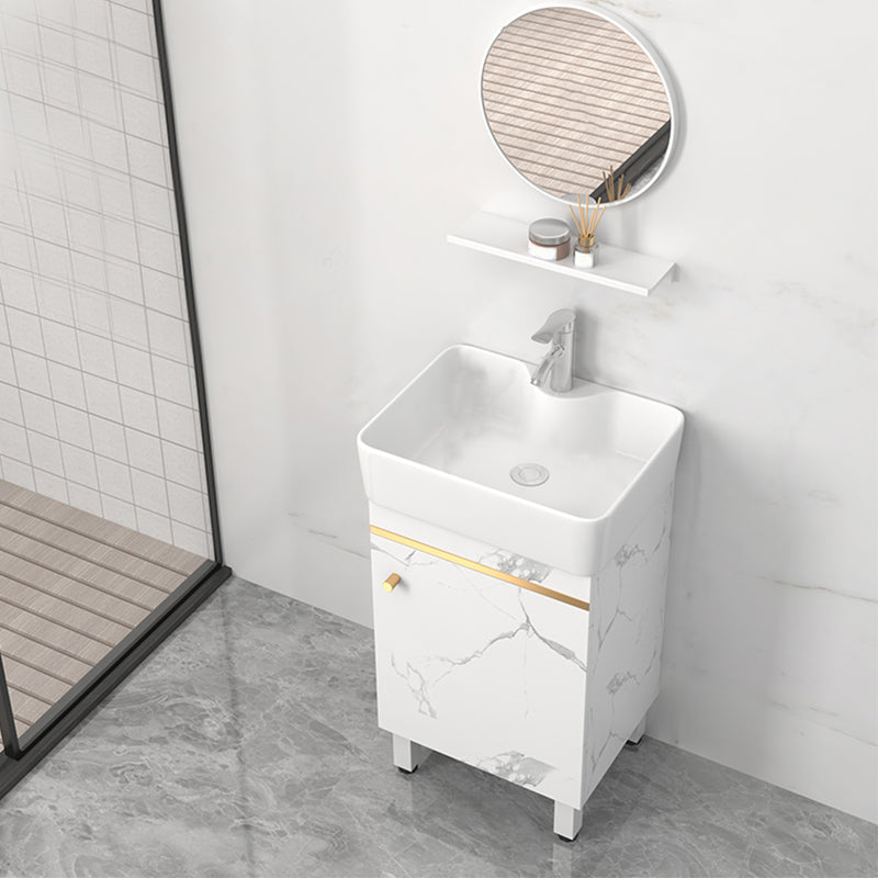 Rectangle Vanity Set White Single Sink Mirror Freestanding Bathroom Vanity with Door