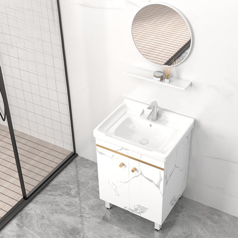Rectangle Vanity Set White Single Sink Mirror Freestanding Bathroom Vanity with Door