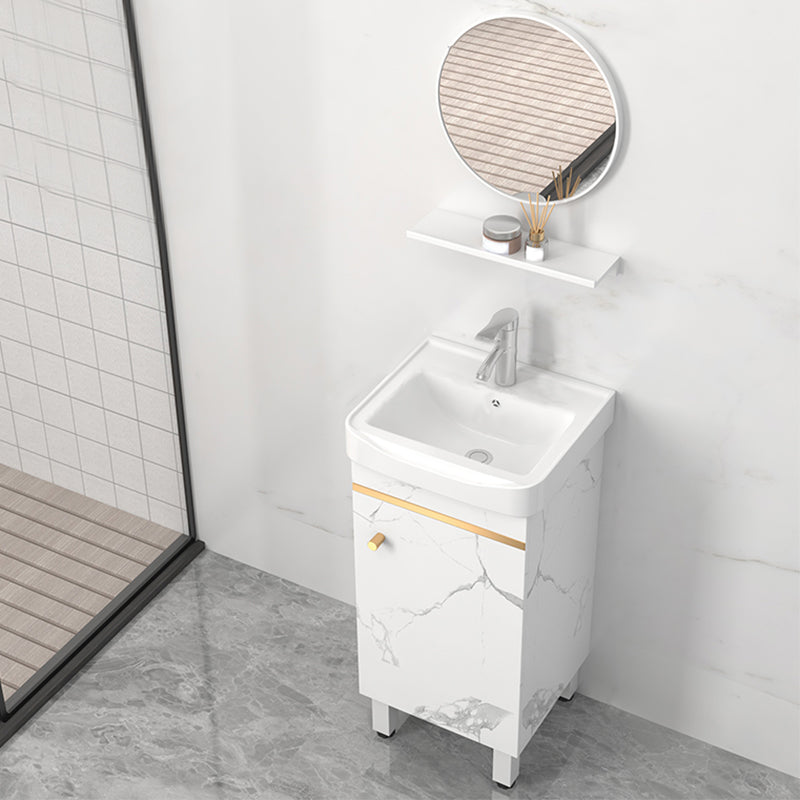 Rectangle Vanity Set White Single Sink Mirror Freestanding Bathroom Vanity with Door
