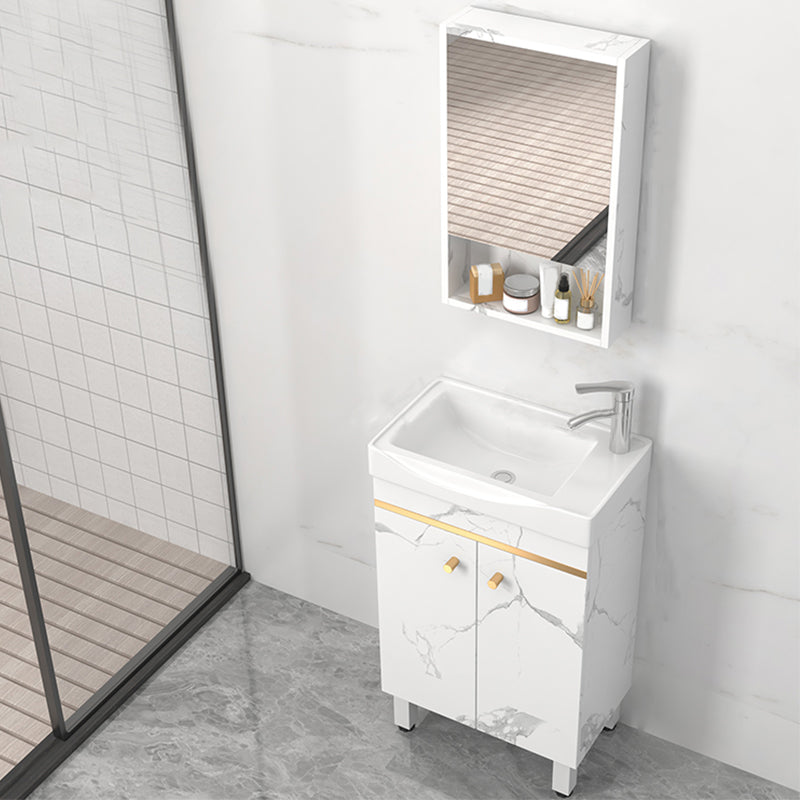 Rectangle Vanity Set White Single Sink Mirror Freestanding Bathroom Vanity with Door