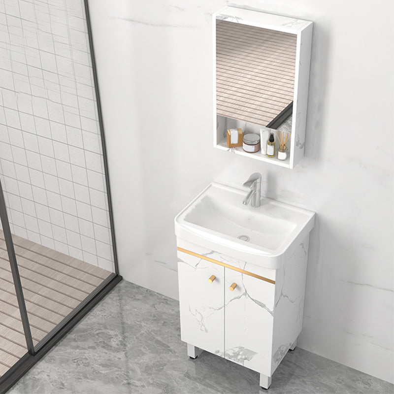 Rectangle Vanity Set White Single Sink Mirror Freestanding Bathroom Vanity with Door