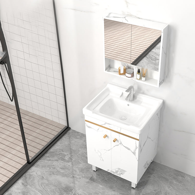 Rectangle Vanity Set White Single Sink Mirror Freestanding Bathroom Vanity with Door