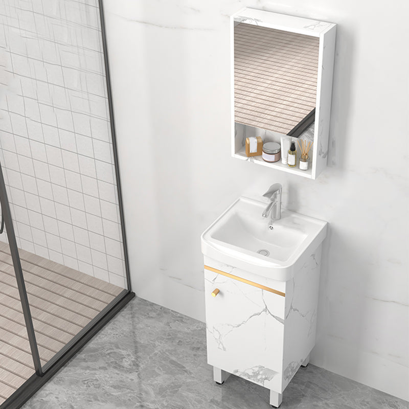 Rectangle Vanity Set White Single Sink Mirror Freestanding Bathroom Vanity with Door