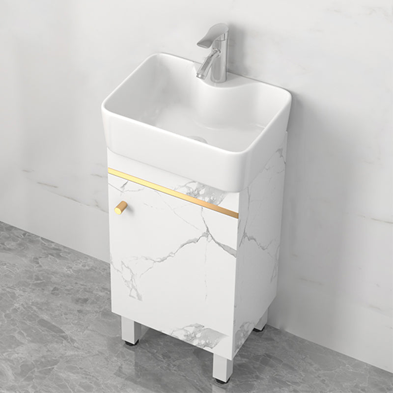 Rectangle Vanity Set White Single Sink Mirror Freestanding Bathroom Vanity with Door