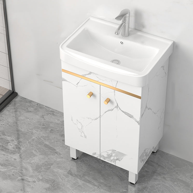 Rectangle Vanity Set White Single Sink Mirror Freestanding Bathroom Vanity with Door