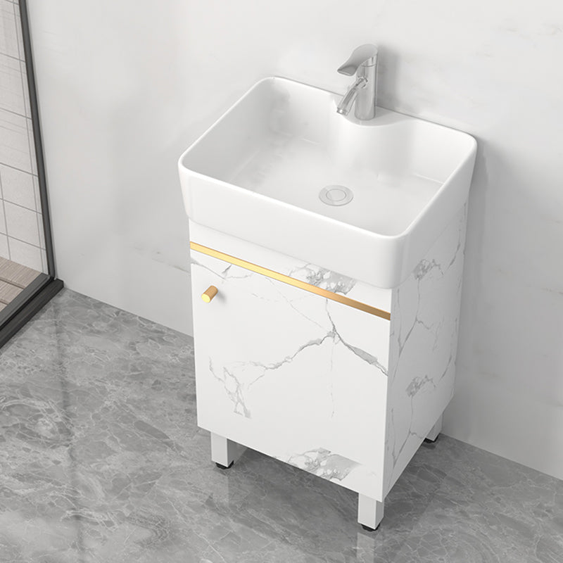 Rectangle Vanity Set White Single Sink Mirror Freestanding Bathroom Vanity with Door