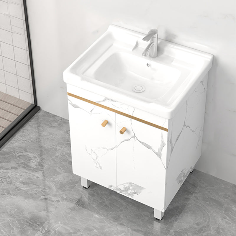 Rectangle Vanity Set White Single Sink Mirror Freestanding Bathroom Vanity with Door